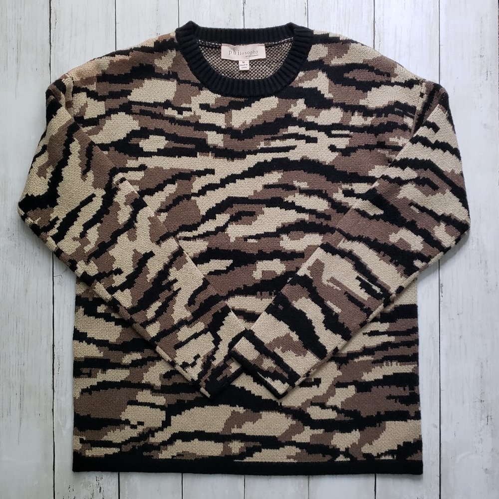PHILOSOPHY Camo Zebra Sweater Crew Neck